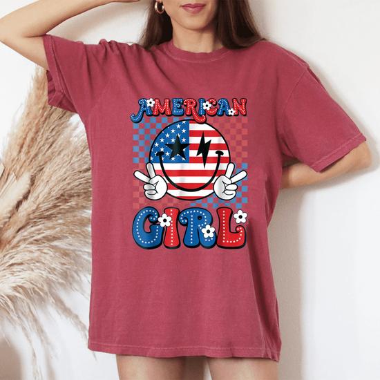 Retro Groovy Fourth 4Th Of July Smile American Girl Women's