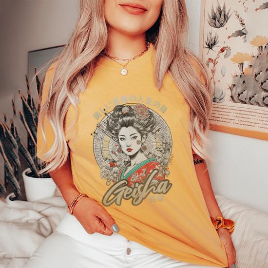 ミュージシャン ITAN GEISHA LONG SLEEVE TEE PALE PURPLE Japanese Geisha Tattoo Women Women Long Sleeve T-shirt | Mazezy