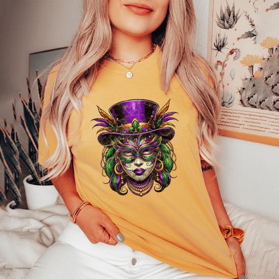 YZMI Women's Mardi Gras Shirt - Carnival T-Shirt, New Orleans Parade Costume Top, Colorful Graphic Tee