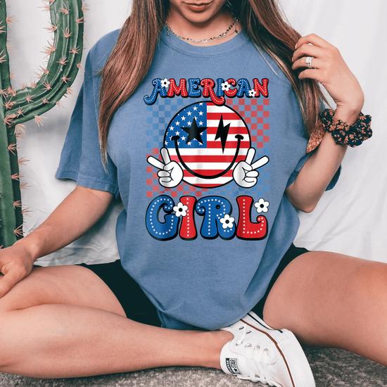 Retro Groovy Fourth 4Th Of July Smile American Girl Women's