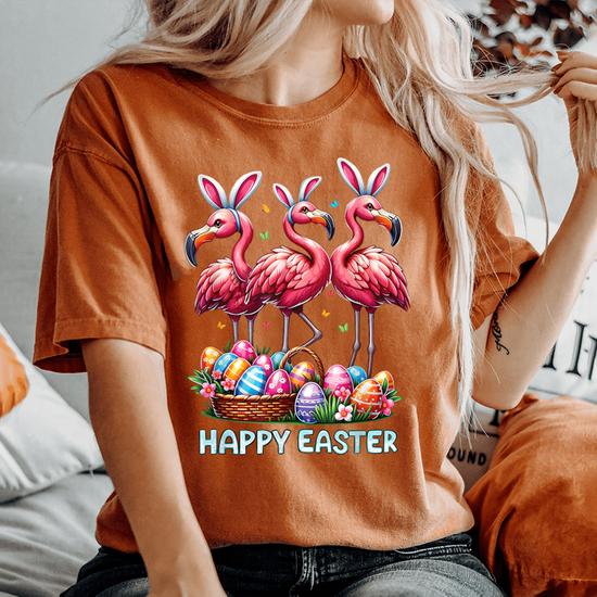 Pretty Easter Flamingo With Easter Basket T-Shirt