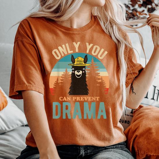 Only You Can Prevent Drama Vintage Llama Graphic Women s Oversized Comfort T Shirt Monsterry