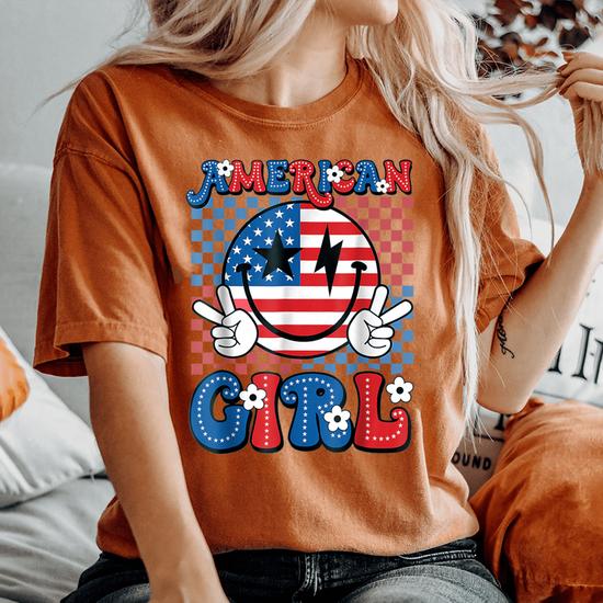 Retro Groovy Fourth 4Th Of July Smile American Girl Women's