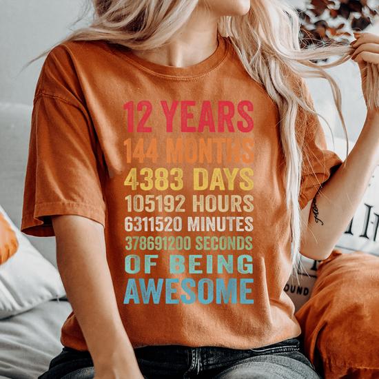Vintage 12 Years Old Being Awesome 12Th Birthday Boys Girls Women s Oversized Comfort T Shirt Monsterry