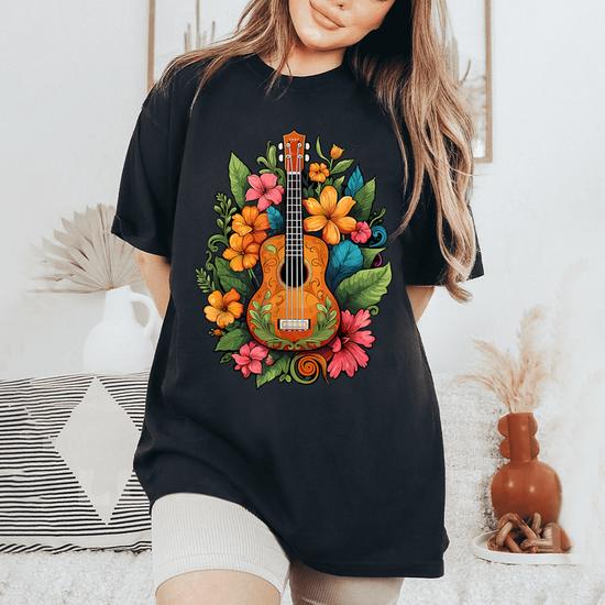 Ukulele Hawaii Tropical Music Player Woman Girls Floral Gift T-Shirt