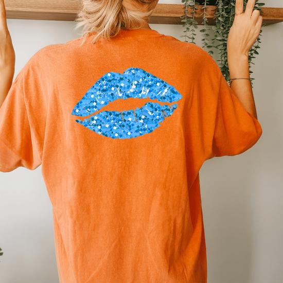 80S & 90S Kiss Mouth Lips Motif Vintage Blue Women