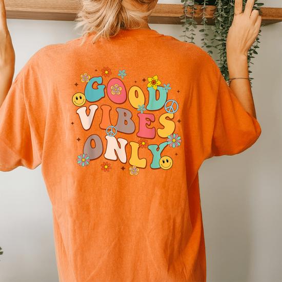 Good Vibes Only Peace Sign Love 60S 70S Retro Groovy Hippie