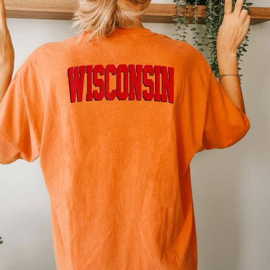 Wisconsin Simple Traditional Classic Women's T-Shirt - Red, Large, 100% Cotton Casual Tee