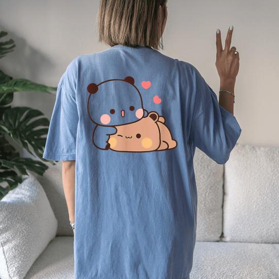 T-shirt Couple Panda Bubu Et Dudu - 100% Coton, Unisexe, Coupe Classique Et Confortable