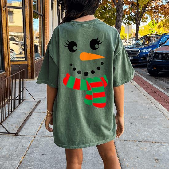 Eyelashes Christmas Outfit Snowman Face Costume Girls Womens Women's  Oversized Comfort T-Shirt Back Print | Mazezy