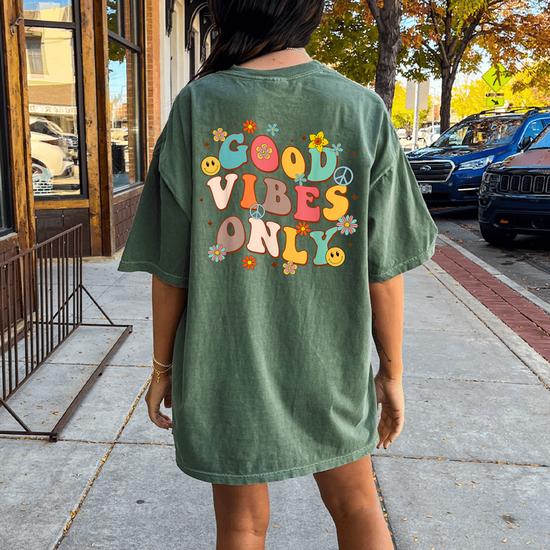 Hippie vintage T-shirt他　洋書 Good Vibes Only Peace Sign Love 60S 70S Retro Groovy Hippie