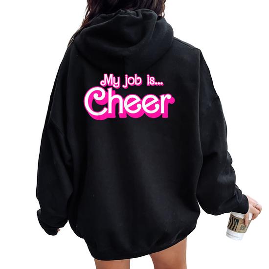 My Job Is Cheer Pink Retro Cheer Mom Girls Women Oversized Hoodie Back Print Seseable UK