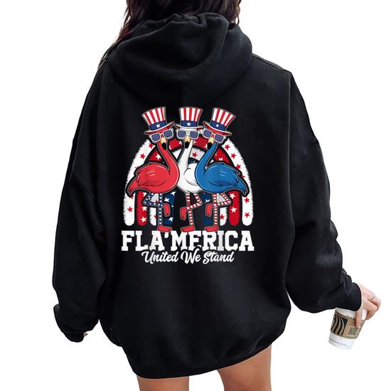 Patriotic Flamingo Red White Blue Flamingo July 4Th Women Oversized Hoodie Back Print Thegiftio UK