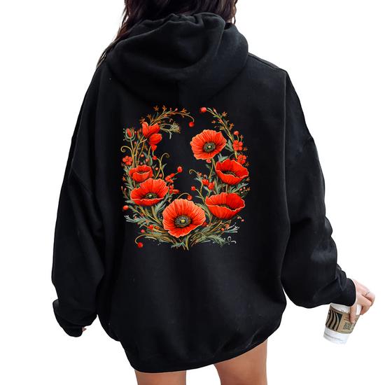 Red Poppy Flower Botanical Red Poppies For Women Women Oversized