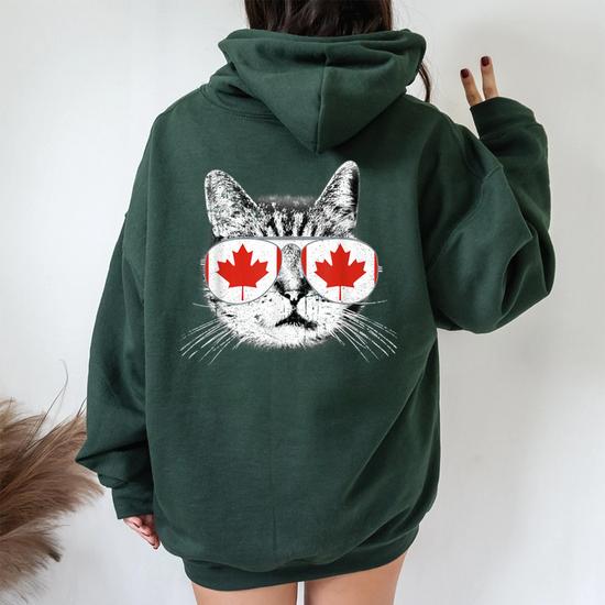 Canada Flag Canadian Cat Sunglasses Women Women Oversized Hoodie Back Print Monsterry