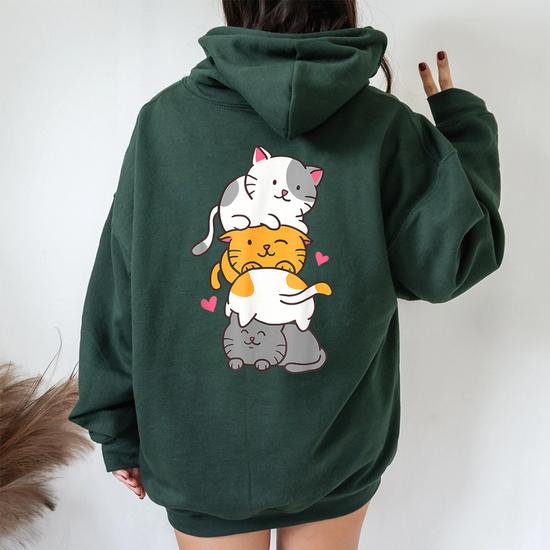 Cat Cute Kitty Pile Cats Anime Kawaii Neko Girls Women Oversized Hoodie Back Print Seseable CA