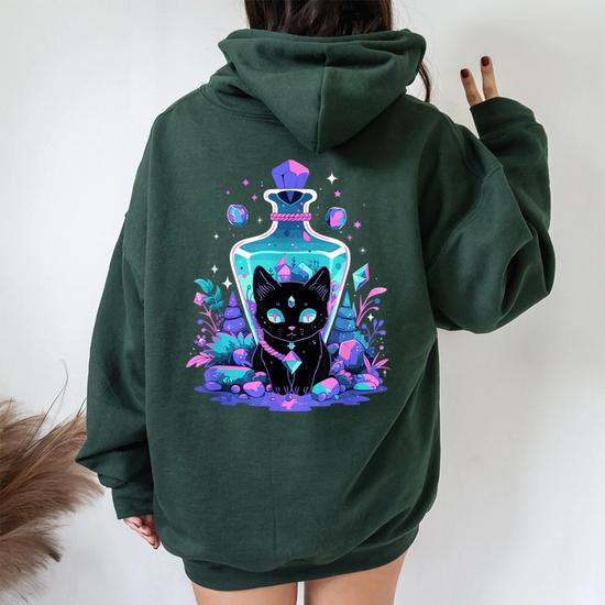 Cottagecore Goth Kawaii Anime Cat Girls Cat Women Oversized Hoodie Back Print Seseable UK