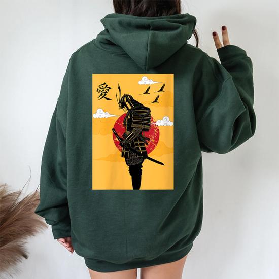 Japanese Ghost Samurai Vintage Fighter Women Oversized Hoodie Back Print Monsterry UK