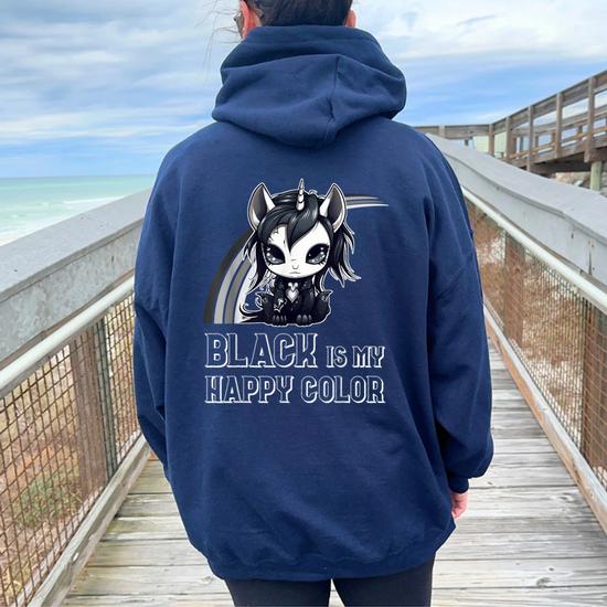 Black Is My Happy Color Goth Girl Emo Gothic Unicorn Women Oversized Hoodie Back Print Thegiftio UK
