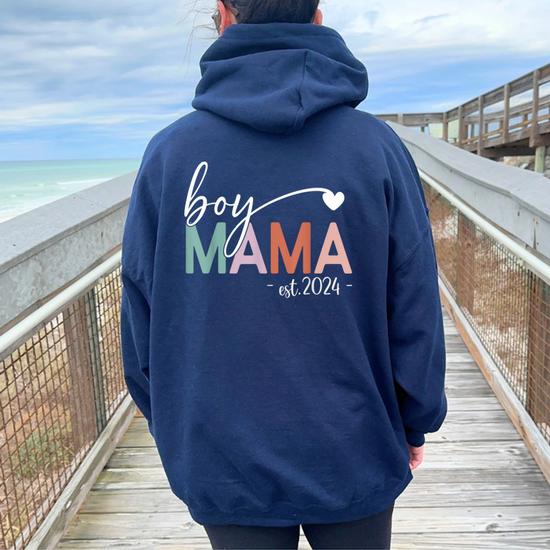 Boy Mama Est 2024 Boy Mom Pregnancy Mom To Be New Mama 2024 Women Oversized Hoodie Back Print Monsterry