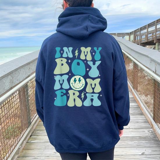 In My Boy Mom Era Groovy Retro Happy Mother s Day Mom Life Women Oversized Hoodie Back Print Seseable UK