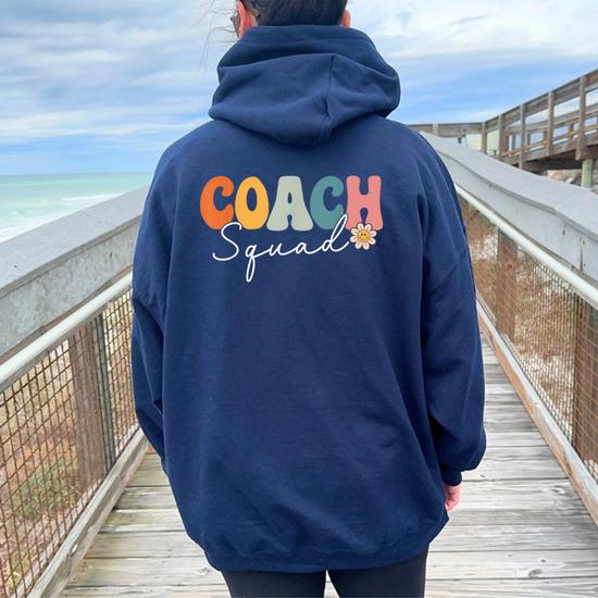Coach Squad Team Retro Groovy Vintage First Day Of School Women Oversized Hoodie Back Print Monsterry