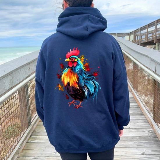 Cool Chicken On Colorful Painted Chicken Women Oversized Hoodie Back Print Seseable UK