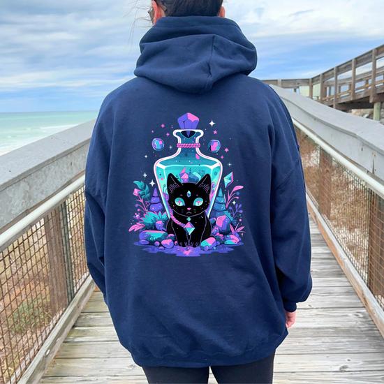 Cottagecore Goth Kawaii Anime Cat Girls Cat Women Oversized Hoodie Back Print Seseable CA