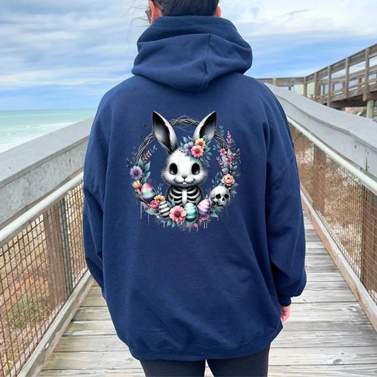 Easter Sunday Gothic Bunny Christian Egg Hunter Goth Rabbit Women Oversized Hoodie Back Print Seseable CA