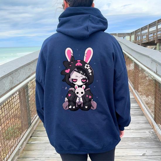 Goth Bunny Anime Girl Cute E Girl Gothic Outfit Grunge Women Oversized Hoodie Back Print Seseable UK