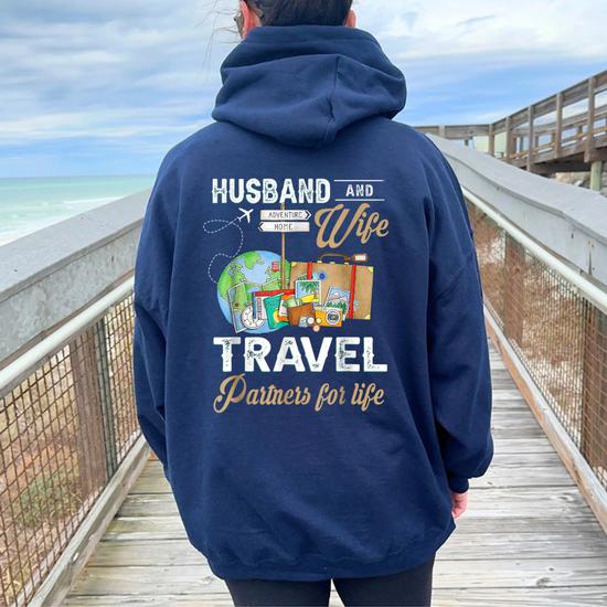 Husband And Wife Travel Partners For Life Couple Women Oversized Hoodie  Back Print - Monsterry