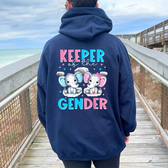 Keeper Of The Gender Boy Or Girl Elephant Gender Reveal Women Oversized Hoodie Back Print Seseable CA