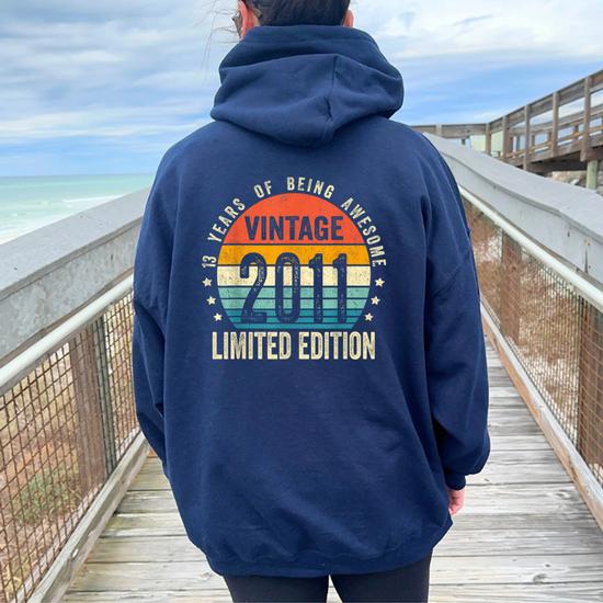 Vintage 2011 13 Years Old Boys And Girls 13Th Birthday Women Oversized Hoodie Back Print Monsterry