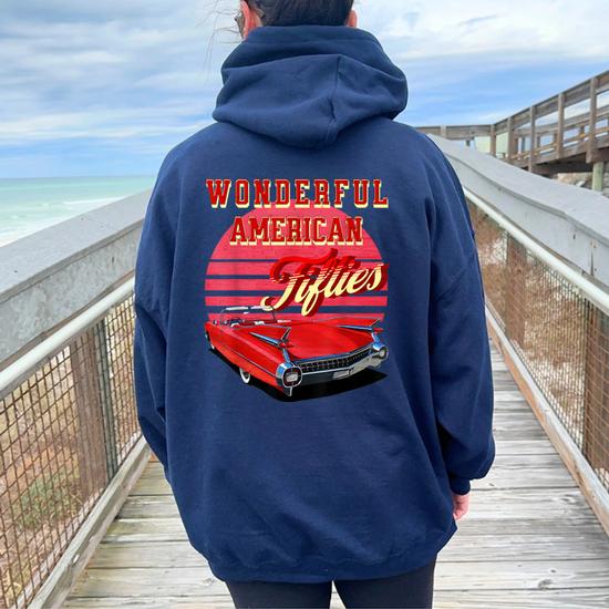 Wonderful American Fifties Retro Sunset 50S Vintage Car Women Oversized Hoodie Back Print Monsterry DE