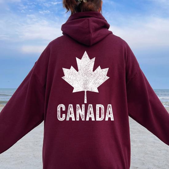 Canada Vintage Canadian Flag Leaf Maple Pride Women Women Oversized Hoodie Back Print Monsterry