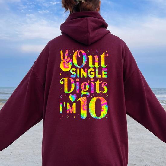 Peace Out Single Digits Im 10 Cute 10 Year Old Girl Birthday Women Oversized Hoodie Back Print Seseable CA