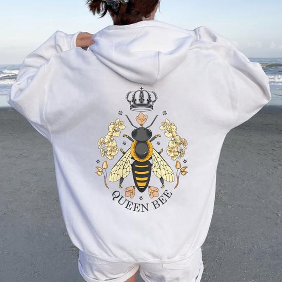 Crown Queen Bee Women Oversized Hoodie Back Print - Monsterry
