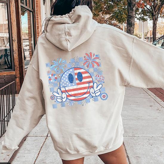 American Flag 4Th Of July Retro Groovy Smile Face Checkered