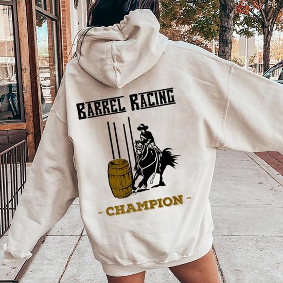 Barrel Racing Champion Western Riding Quarter Horse Women Oversized Hoodie Back Print Monsterry