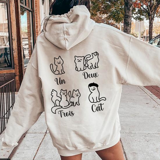 French Teacher Un Deux Trois Cat Family Cat Women Women Oversized Hoodie Back Print Seseable UK