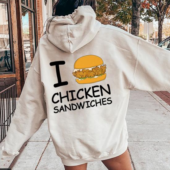 I Love Chicken Sandwich Spicy Nashville Crispy Tender Pickle Women Oversized Hoodie Back Print Monsterry