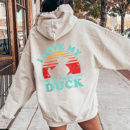 I Love My Duck Vintage 80S Style Women Oversized Hoodie Back