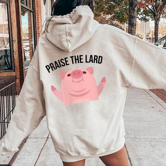 Praise The Lard Pig Women Oversized Hoodie Back Print Monsterry