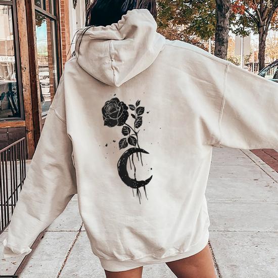 Rose Black Flower Roses Women Oversized Hoodie Back Print Monsterry