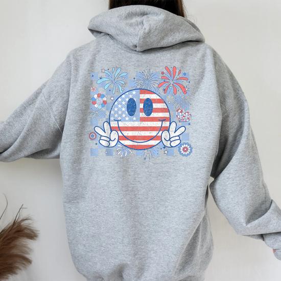 American Flag 4Th Of July Retro Groovy Smile Face Checkered