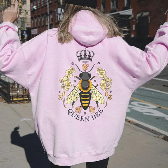 Crown Queen Bee Women Oversized Hoodie Back Print Monsterry