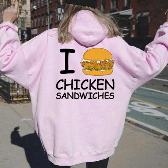 I Love Chicken Sandwich Spicy Nashville Crispy Tender Pickle Women Oversized Hoodie Back Print Monsterry