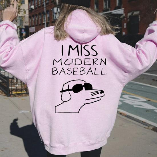 I Miss Modern Baseball Dog Sport Lover Women Oversized Hoodie Back Print Seseable UK