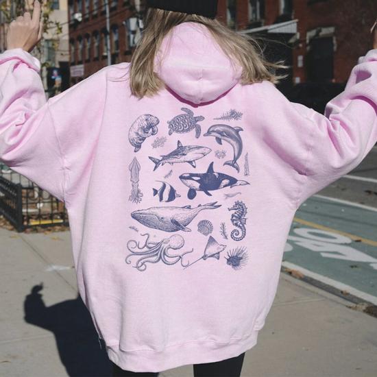 海外から輸入 Vintage 90S Tattoo Sea Animal Retro Ocean Nature Women Women トップス