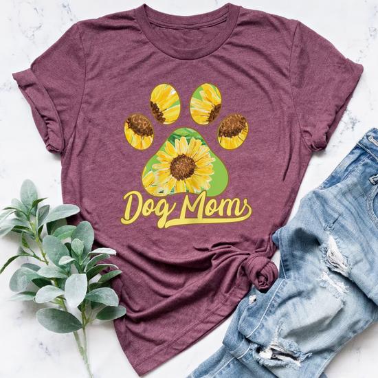 Dog Mom Paw Sunflower Pattern Bella Canvas T shirt Monsterry